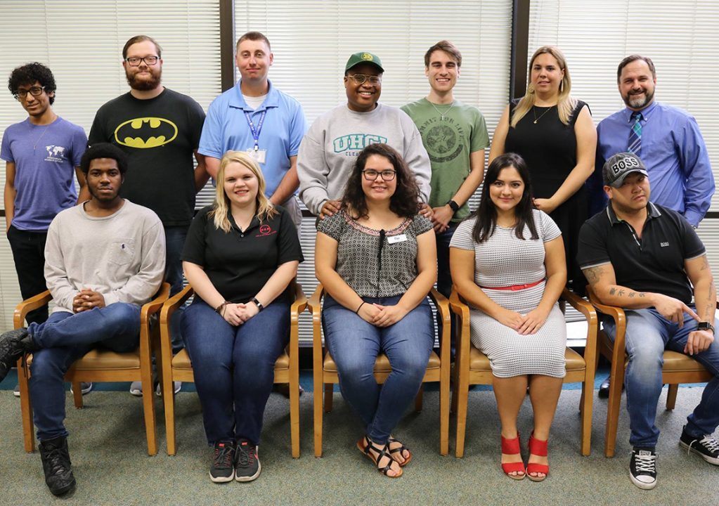 PHOTO: Student Government Association Senators for the 2018-2019 term. Photo courtesy of UHCL Student Government Association's Facebook page. From top left: Luis Arturo Perez, Miles Shellshear, Jeffery Ryan, Izuh Ikpeama, Tyler Baggerly, Sara Ray, former director of student life Andrew Reitberger. From bottom left: Troylon Griffin II, Leslie Villagome, Flor Gonzalez, Patricia Waters, Tri Nguyen.