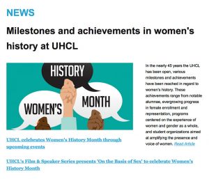 IMAGE: Crop of the email newsletter for Vol. 47, No. 7 - March 27, 2019. To view and/or download the newsletter, visit http://uhclthesignal.com/newsletter/SP2019_Newsletter_PDFs/Womens_History_Month_Issue_7_March_27_2019/Issue_7_March_27_2019.pdf.