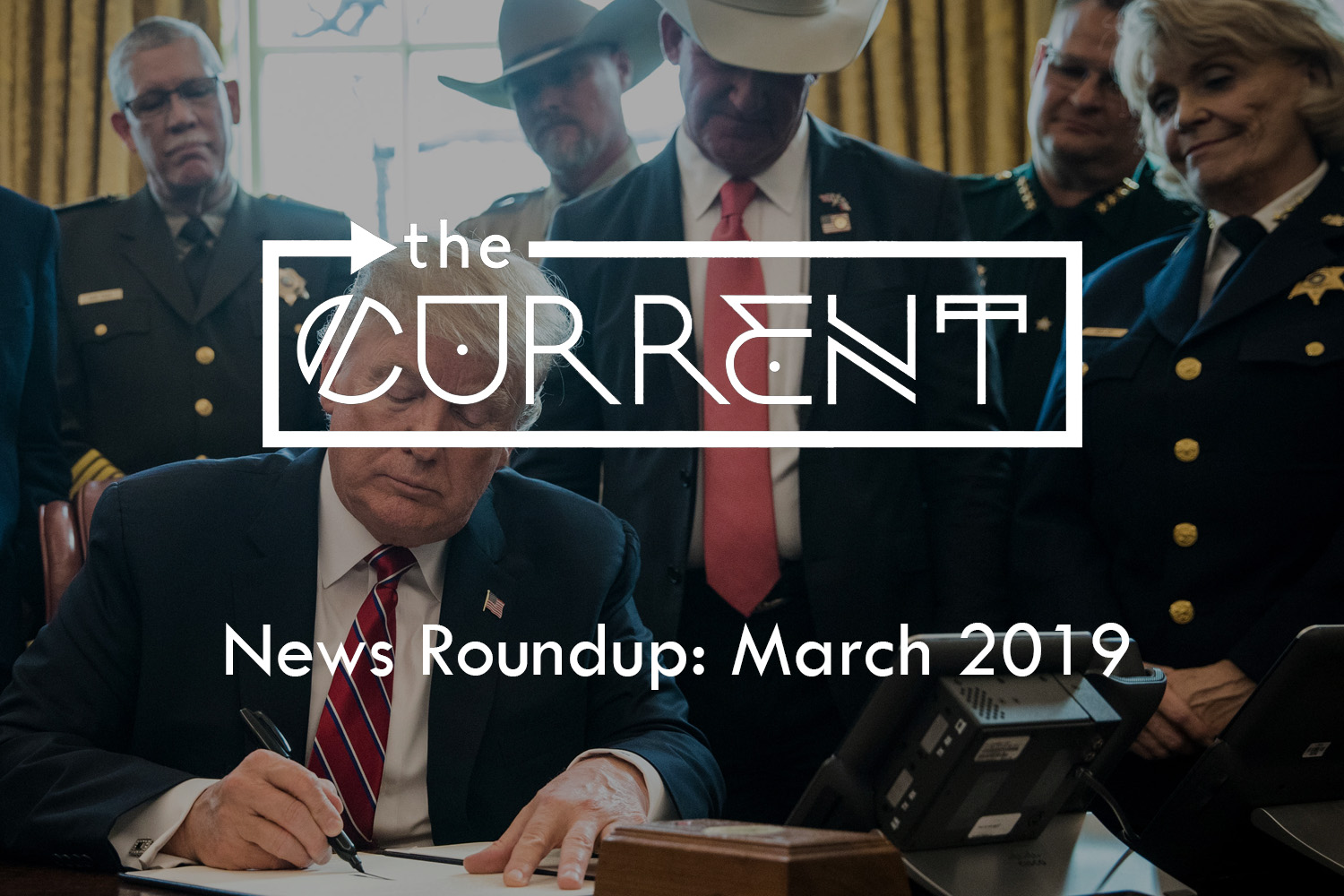 GRAPHIC: President Trump signing veto that would have halted his national emergency. Photo courtesy of Sarah Silibger and graphic created by Trey Blakely and The Signal Online Editor Alyssa Shotwell.