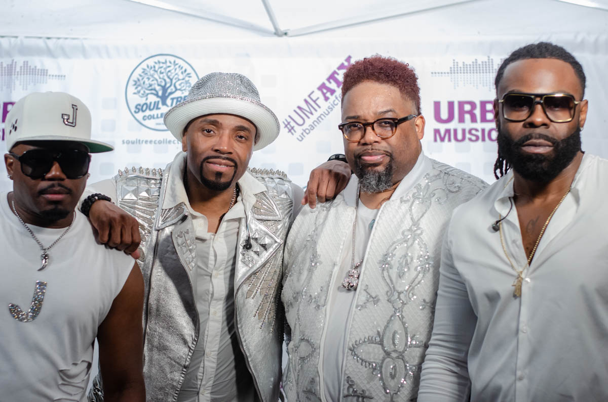 Blackstreet Memers (Left to Right) Chauncey Black, Teddy Riley, Dave Hollister, and Lenny Harold backstage after their set at Urban Music Festival 2019.Photo by The Signal reporter Shalnora Worlds