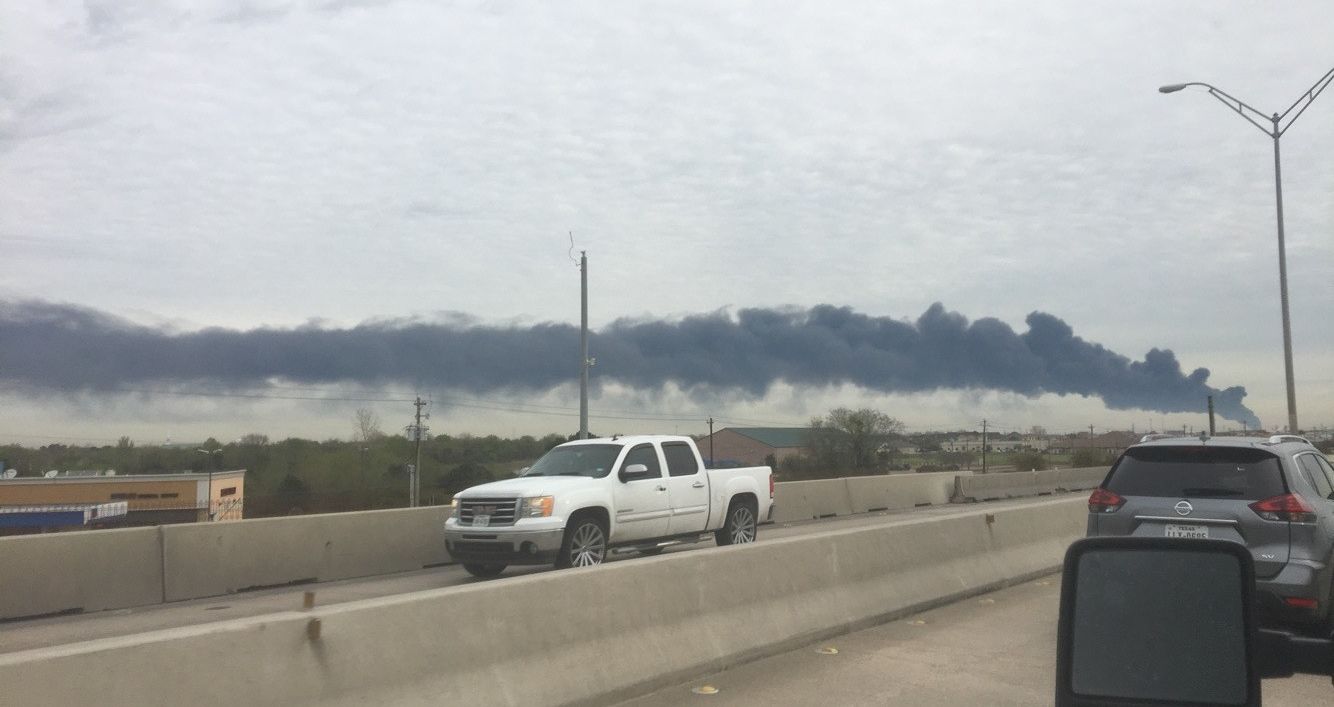 PHOTO: Depicts black smoke above highway from ITC Plant fire by The Signal reporter Sydney Cooper