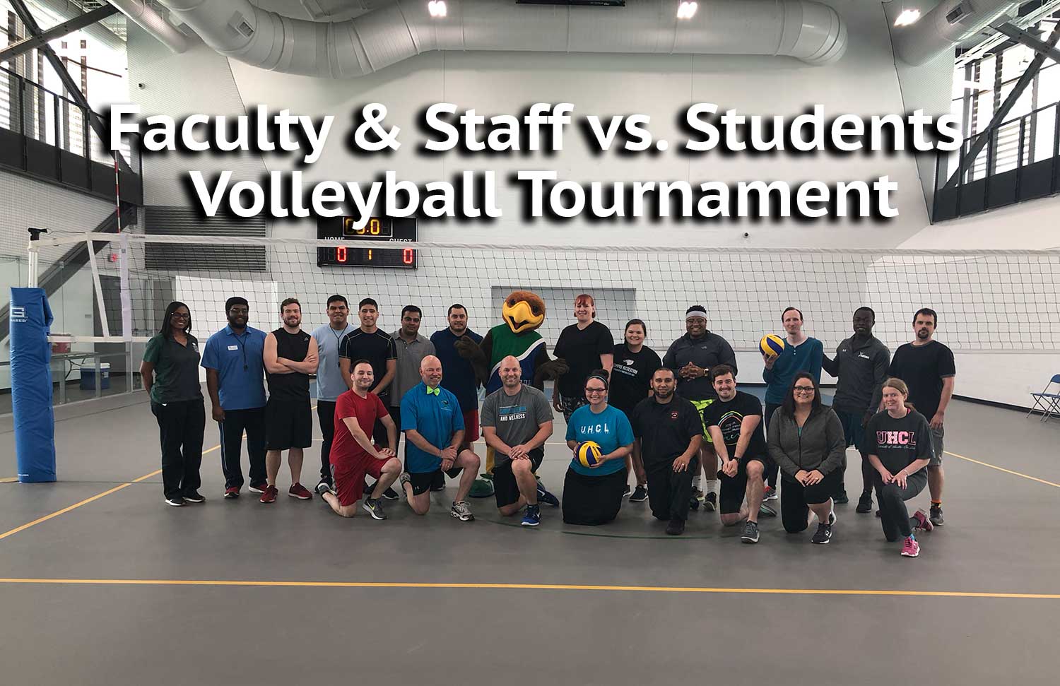 PHOTO: Faculty, staff and student participants in the Volleyball Tournament. Photo by The Signal reporter Miles Shellshear.