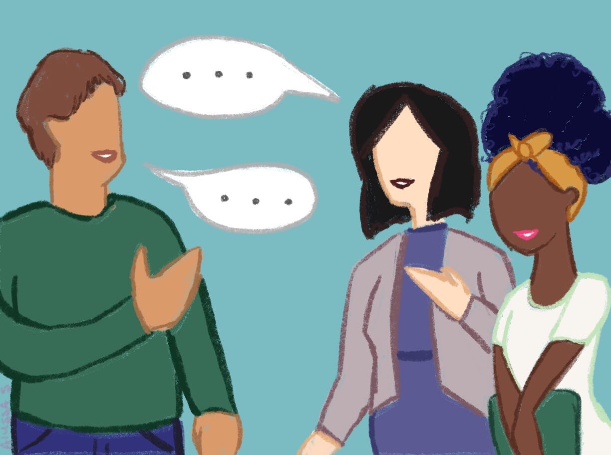ILLUSTRATION: Illustration features two women and one man speaking to each other. Graphic by The Signal Online Editor Alyssa Shotwell.