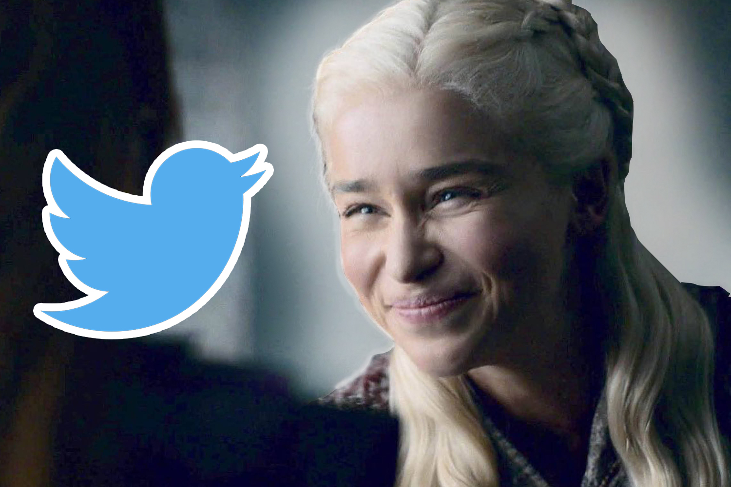 GRAPHIC: The final season of "Game of Thrones" gave us hilarious fan reactions and spicy memes on Twitter. Emilia Clarke as Daenerys Targaryen squinting and smiling. She is facing Twitter's blue bird logo. Image courtesy of HBO and Twitter. Graphic by The Signal Online Editor Alyssa Shotwell.