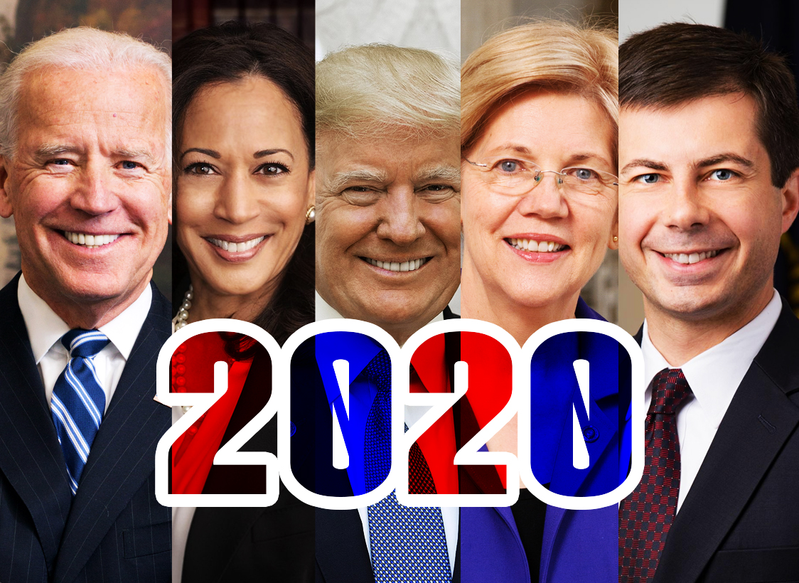 GRAPHIC: Graphic features 5 presidential candidates over the text "2020." Left to Right: Joe Biden, Kamala Harris, Donald Trump, Elizabeth Warren and Pete Buttigieg. Graphic by The Signal Online Editor Alyssa Shotwell.