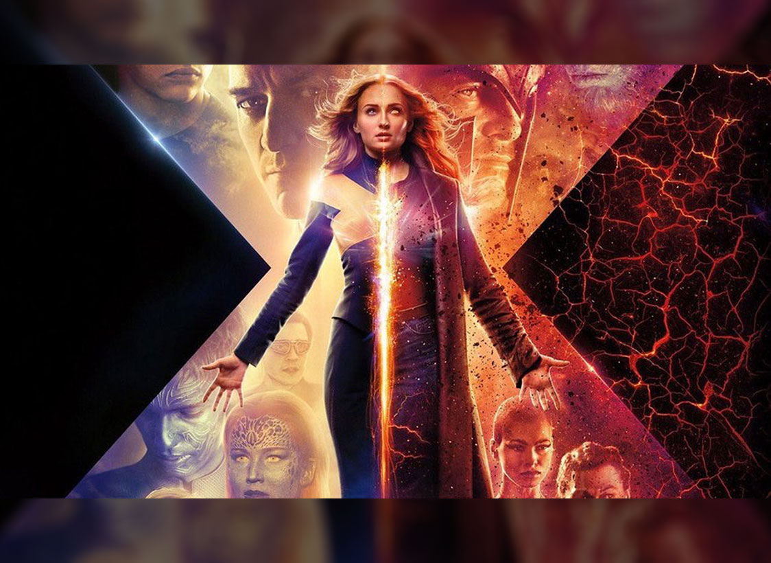 GRAPHIC: A poster of girl on fire superimposed on top of a collage of people formed in an 'X" shape. Image courtesy of 20th Century Fox.