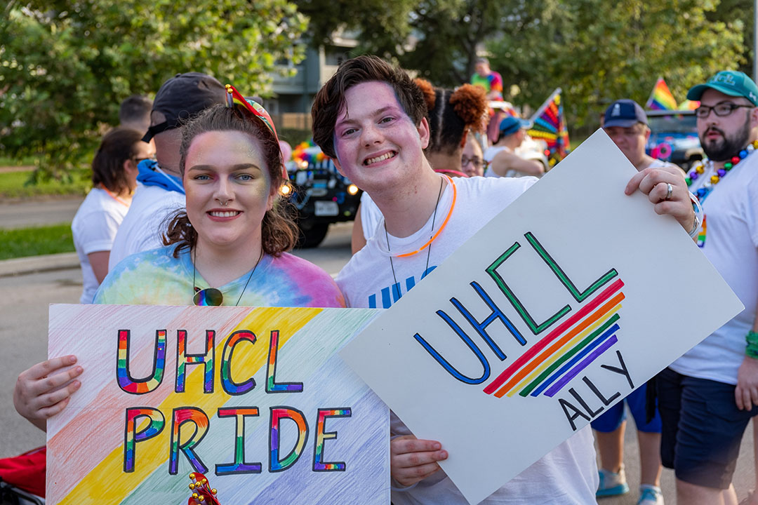 PHOTO: UHCL student Rhianna Barber, special education major, and San Jacinto Community College student Andrew Bishop, education major, came out to show their pride and support for the LGBTQ+ community. Photo by The Signal reporter Kirk McDaniel.