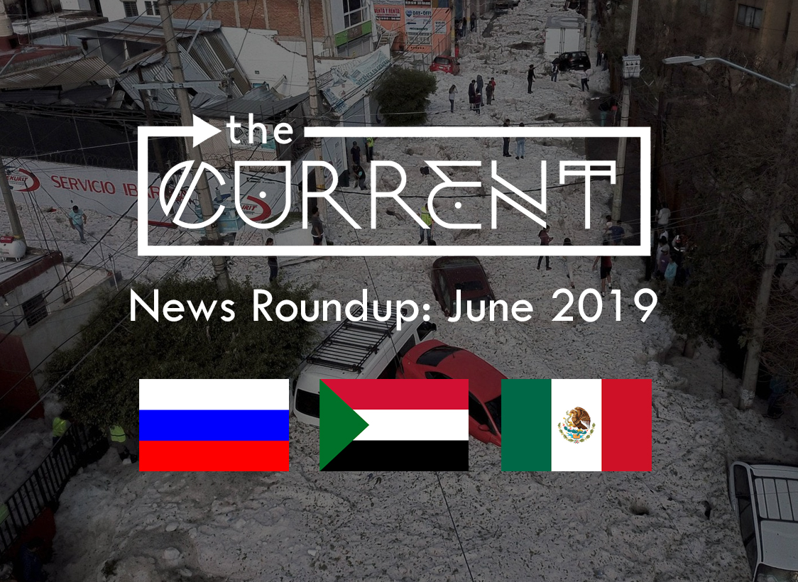 PHOTO: Hailstorm in Mexico under the images of the Russia, Mexico and Sudan Flags. Photo courtesy of Ulises Ruiz and Getty Images. Flags are public domain. Graphic created by Trey Blakely and The Signal Online Editor Alyssa Shotwell.