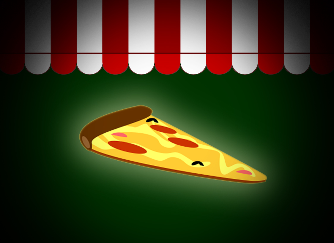 GRAPHIC: Glowing pizza slice on green background. Graphic by The Signal Online Editor Alyssa Shotwell.