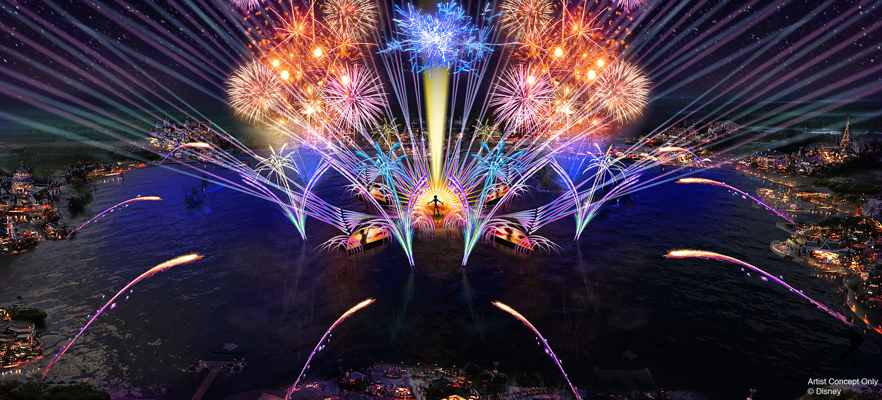 IMAGE: An artist rendering of the new fireworks show, HarmoniUS. Image courtesy of Disney.
