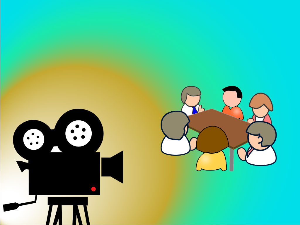 GRAPHIC: Illustration of film camera and group of people around a table. Graphic by The Signal Audience Engagement Coordinator Arturo Guerra.