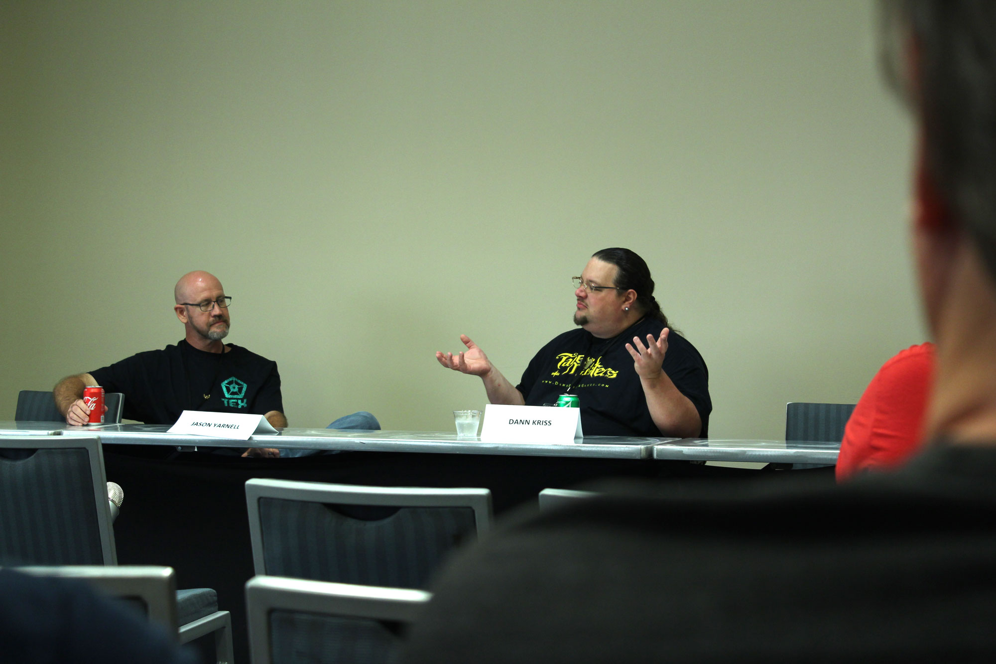 PHOTO: Jason Yarnell and Dann Kriss in a panel setting discuss game ideas and how they may not always be fun to play at the GTEX Expo. Photo by The Signal Audience Engagement Coordinator Arturo Guerra.