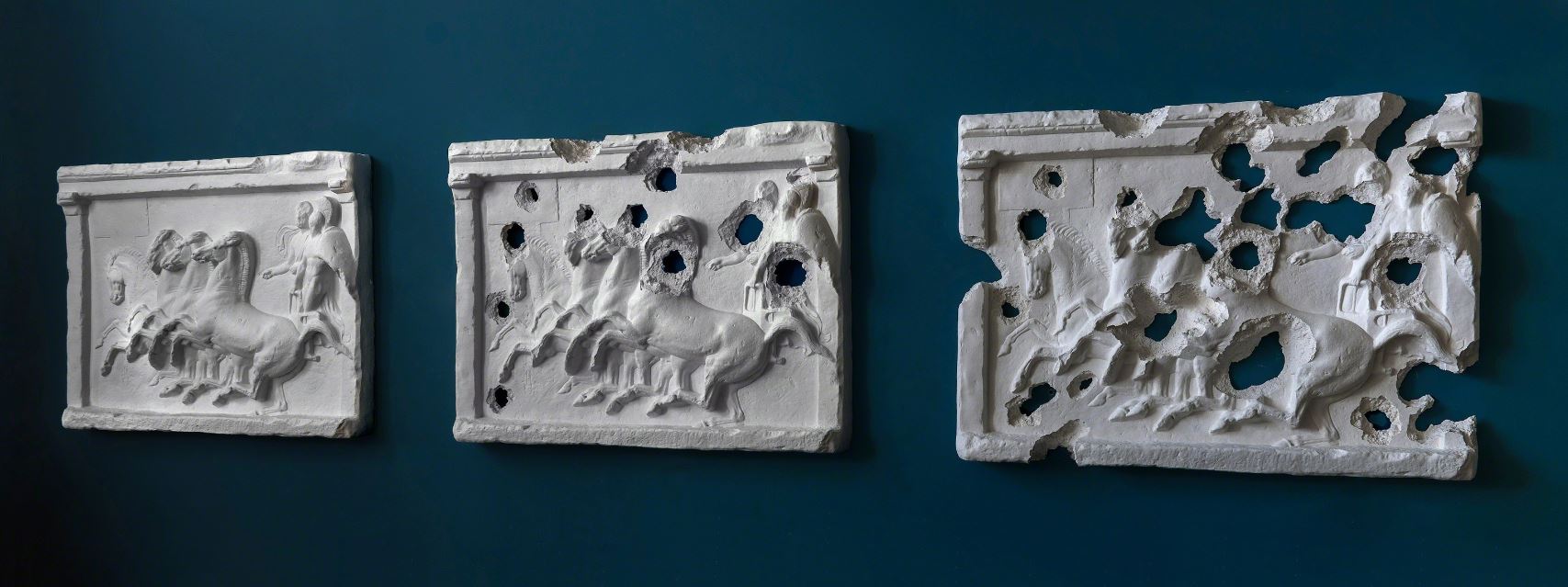 PHOTO: One of the artworks featured is "Four Horses." Artwork by Peter Secunda. Image from Artnsey.Net. Source: https://www.artsy.net/artwork/piers-secunda-isis-bullet-hole-painting-fours-horses