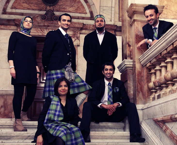 PHOTO: The team of the people that consulted to make the tartan. From left to right: Top row - Shabnum Mustapha, Azeem Ibrahim, Shaikh Amer Jamil, Humza Yousaf and Bottom row Shazia Akhtar and Osama Saeed. Image courtesy of Islamic Tartan.