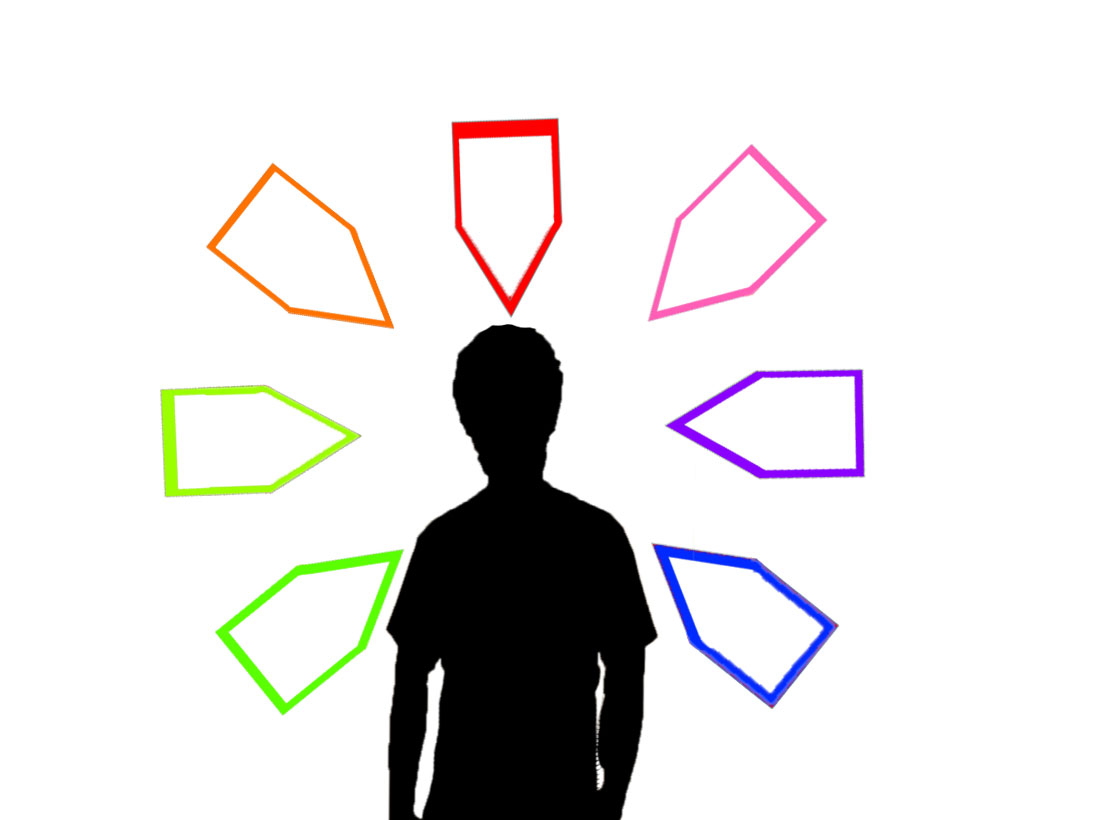 GRAPHIC: Current logo for the Trying and Tracking Wellness live blog. Graphic depicts a silhouette of the author surrounded by different colored arrow squares. Graphic by The Signal Managing Editor Troylon Griffin II.