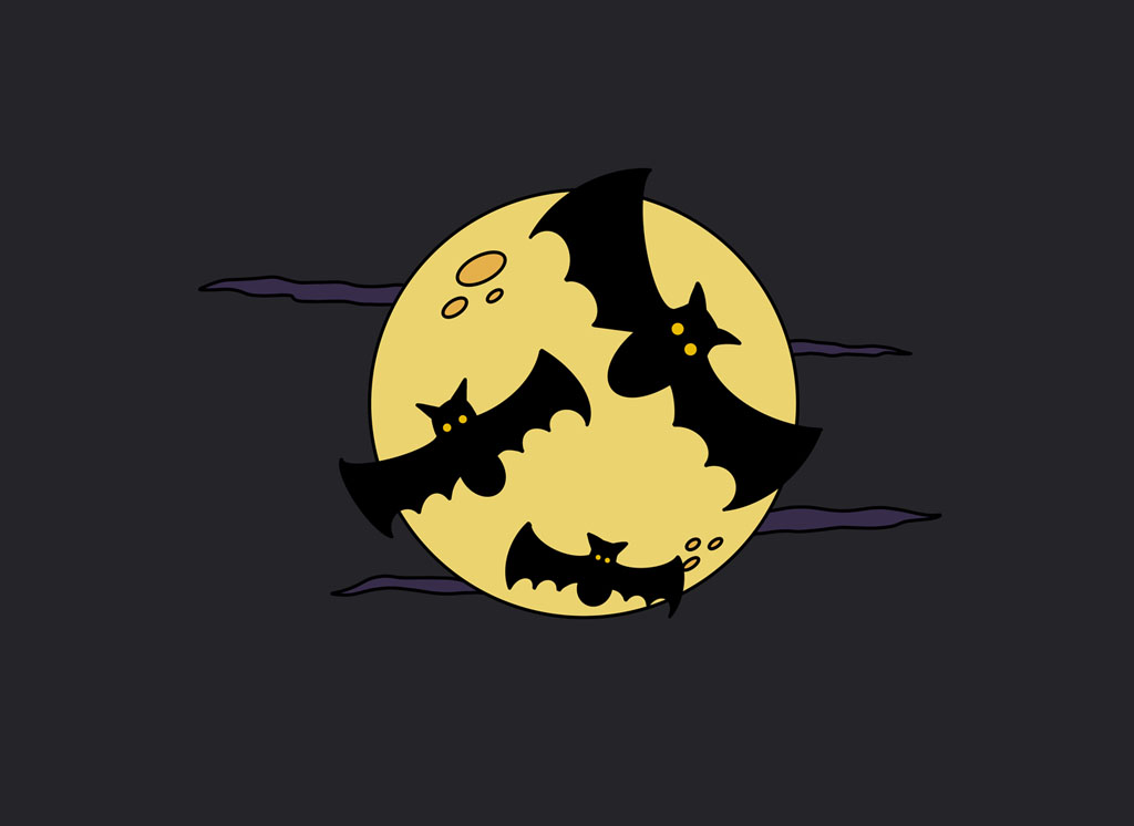 GRAPHIC: Graphic of bats flying in front of a yellow moon surrounded by dark clouds in a night sky. Graphic created by The Signal reporter Llanette Garcia.