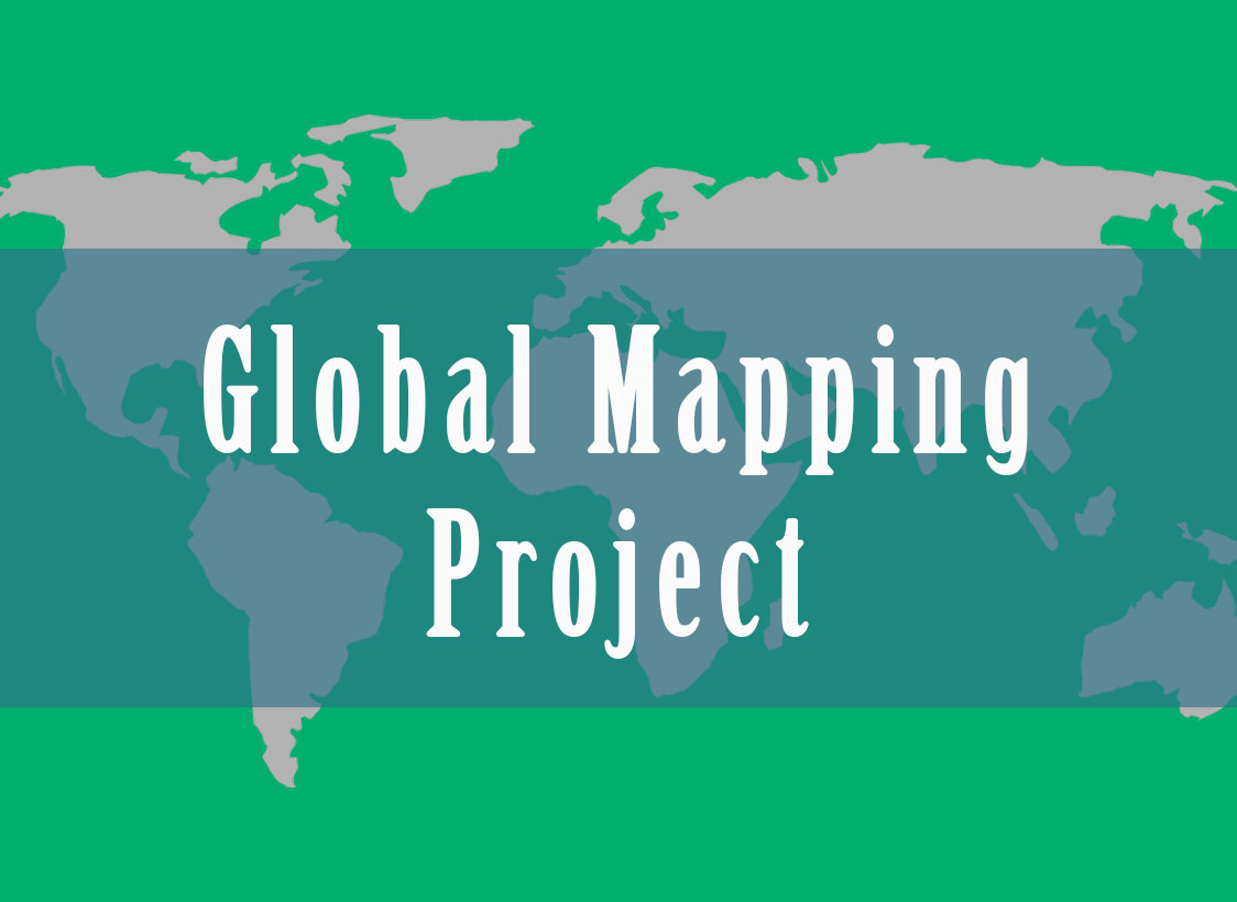 GRAPHIC: Green background with grey world map. "Global Mapping Project" written in white.