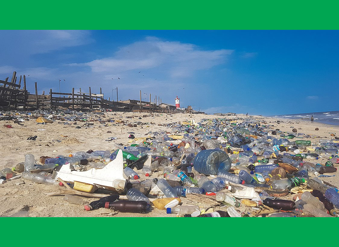 PHOTO: Plastic pollution on the beach. Photo courtesy of Muntaka Chasant via Wikimedia Commons