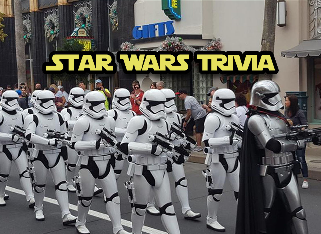 GRAPHIC: This image shows Darth Vader and the Stormtroopers marching down the street with the text "Star Wars Trivia" written in yellow. Graphic by The Signal reporter Amber Lucas.
