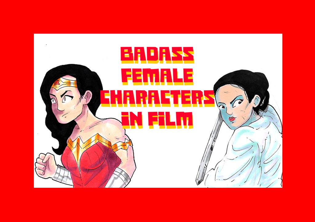Graphic: Badass Female Characters in Film with Jen Yu and Wonder Woman. Graphic and original art by Signal reporter, Alfonso Alvarez.