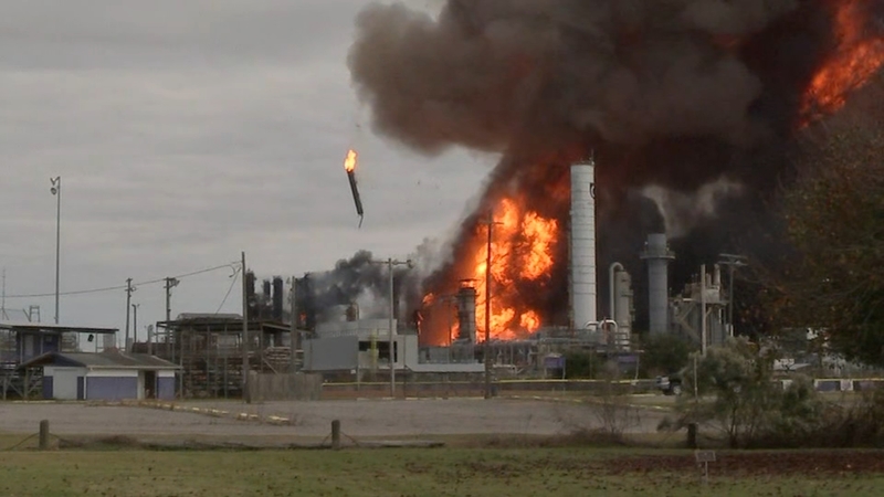 PHOTO: TCP plant explodes twice. Photo courtesy of ABC13. https://abc13.com/evacuation-and-curfew-ordered-for-miles-around-tpc-explosion/5721793/