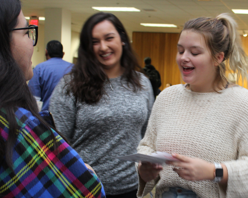 PHOTO: Students laugh together about a trip the school is going on in May. Photo by: The Signal reporter Aimee Kubena.