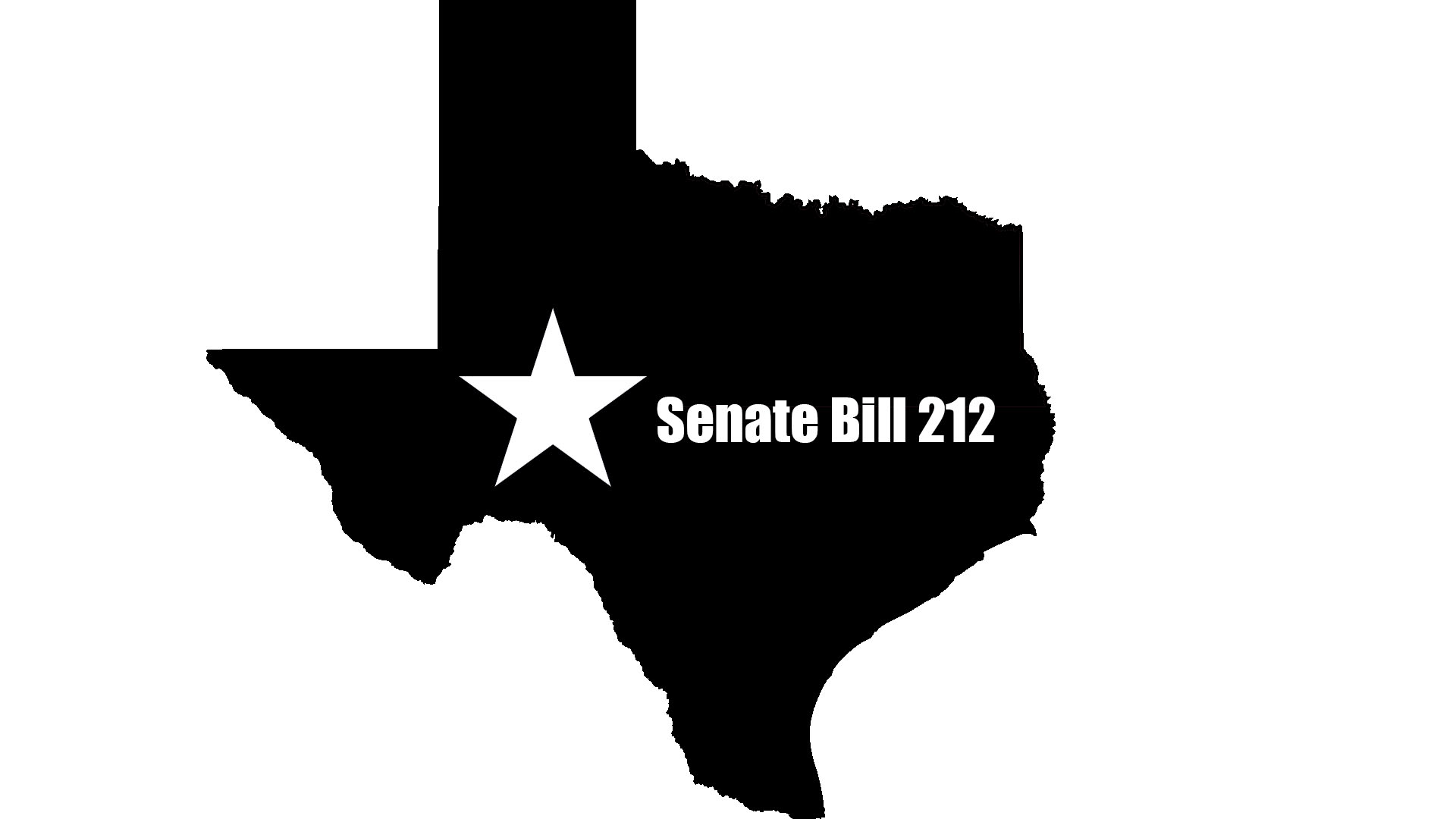 GRAPHIC: Black state of Texas with white state and white lettering saying "Senate Bill 212.". Graphic by The Signal reporter Sarah Daniels.