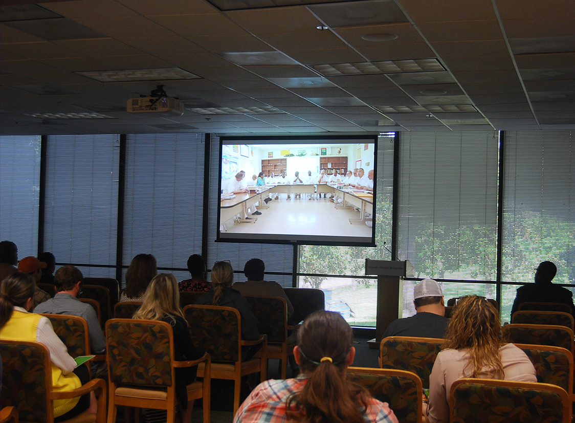 PHOTO: Video of incarcerated students for faculty at Annual Student Research Conference. Photo courtesy of Shreerkha Subramanian.