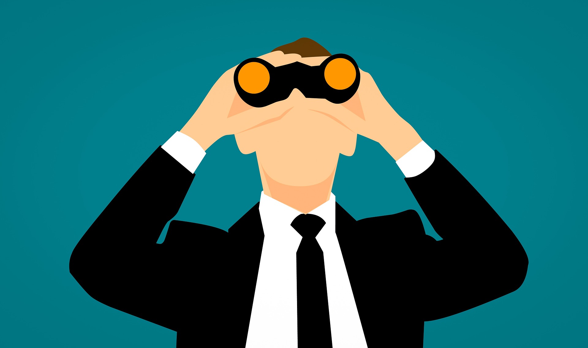 PHOTO: Companies buy, sell, and trade to other private companies. Man in suit, looking up with binoculars. Graphic courtesy of Muhamod Hussan on Pixabay. SOURCE: https://pixabay.com/illustrations/observe-monitoring-spy-search-job-3539810/