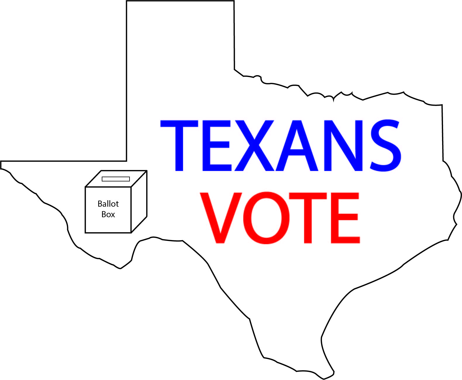 GRAPHIC; The Texas state outline with the words 'Texans Vote' with a ballot box. Graphic by The Signal reporter Teagan Findler.