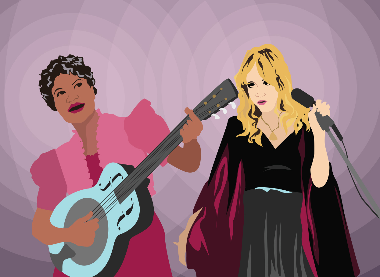 GRAPHIC: Illustration of Sister Rosetta Tharpe (left) and Fleetwood Mac singer Steve Nicks (right). Graphic by The Signal Online Editor Alyssa Shotwell.