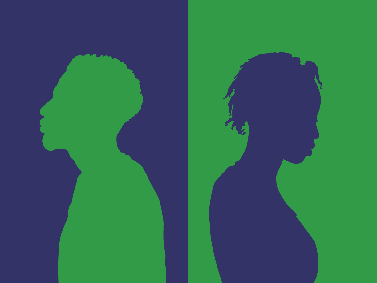 GRAPHIC: Silhouette of two black individuals facing outwards. This image is in school colors green and blue. Graphic by The Signal Online Editor, Alyssa Shotwell.