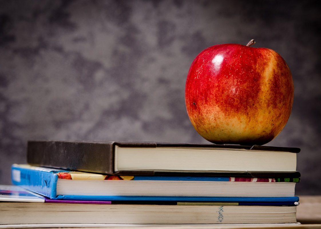 PHOTO: An apple sits on top of a small stack of books. Photo courtesy of Pixabay via Pexels.com. SOURCE:https://www.pexels.com/photo/close-up-of-apple-on-top-of-books-256520/.