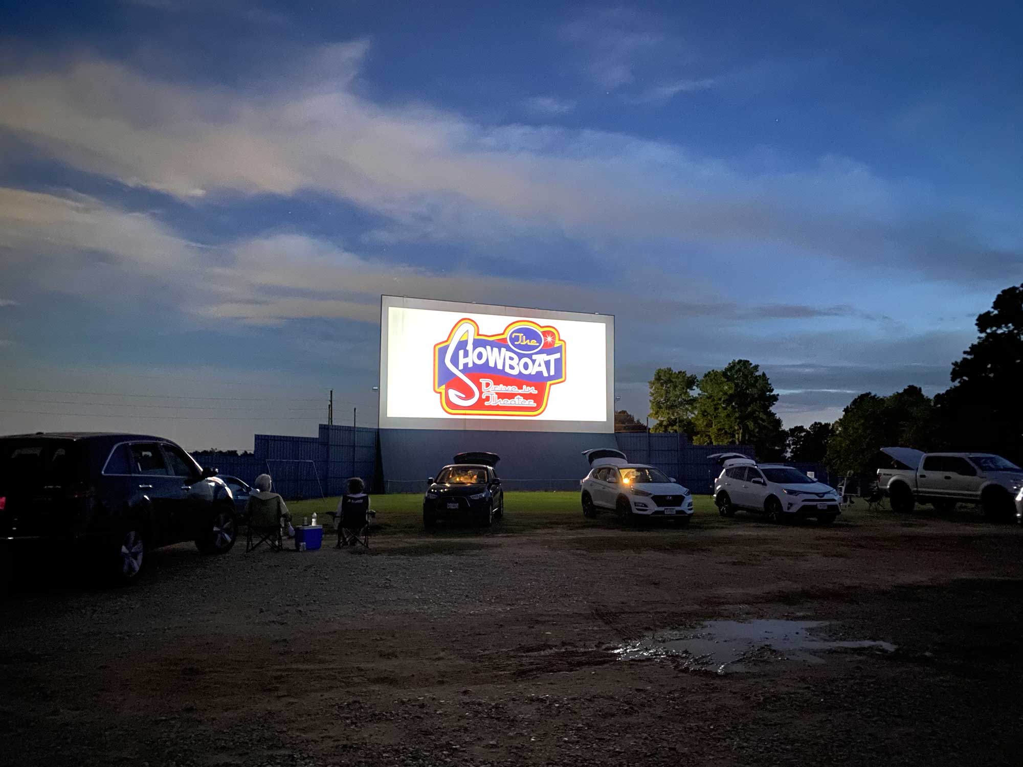PHOTO: The screen at the Showboat Drive-In theater displaying the logo of the theater. Photo by The Signal Executive Editor Miles Shellshear.