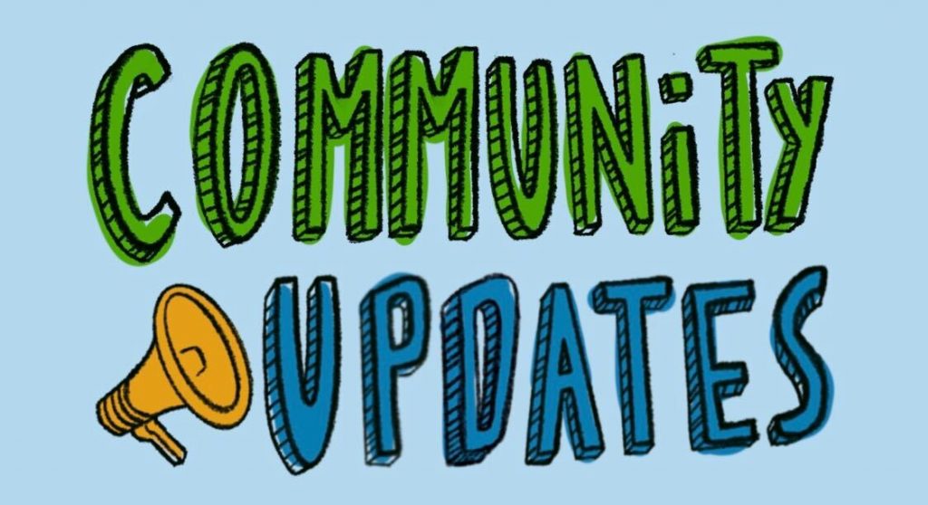 GRAPHIC: Text reads "community updates" with yellow mega phone. Graphic by The Signal Online Editor Alyssa Shotwell.