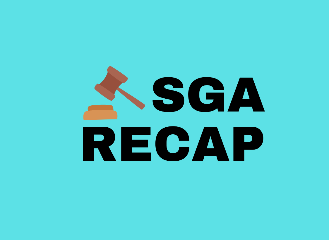 GRAPHIC: Image that says "SGA RECAP" with gravel next to it against a blue background. Graphic by The Signal Managing Editor of Content and Operations Troylon Griffin II.