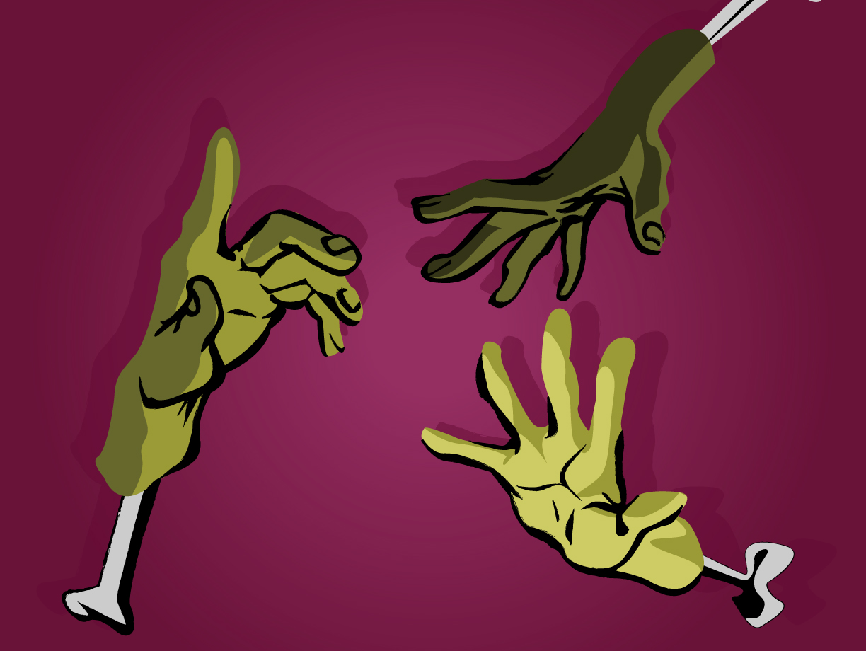 GRAPHIC: Three undead arms stretch towards the center of the frame. Graphic by The Signal Online Editor Alyssa Shotwell.