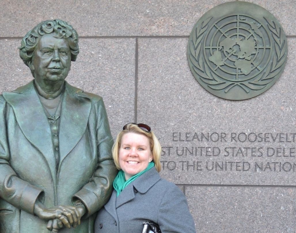 PHOTO: Kanenburg posing next to a statue former first-lady Eleanor Roosevelt. Photo courtesy of Heather Kanenberg.