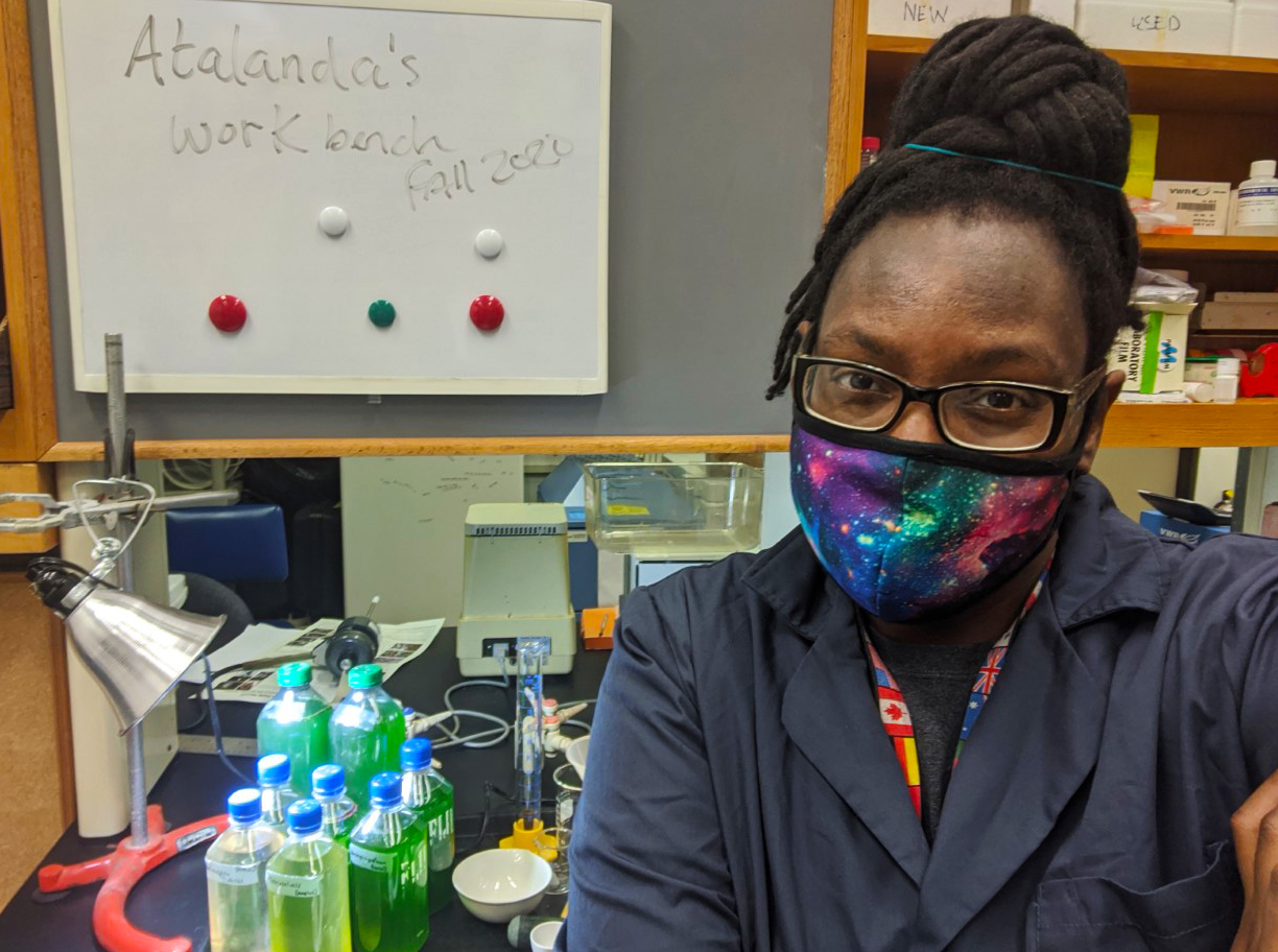 PHOTO: Atalanda in her fall 2020 lab class. Photo courtesy of Atalanda Cameron.