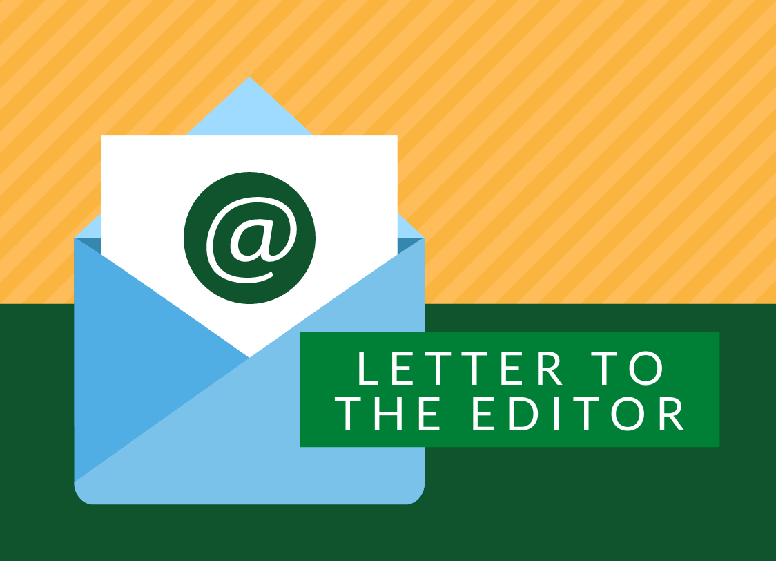 GRAPHIC: Letter to the Editor logo featuring an envelope with a piece of paper that has a green @ symbol and a textured gold and green background. Graphic by The Signal Online Editor Alyssa Shotwell.
