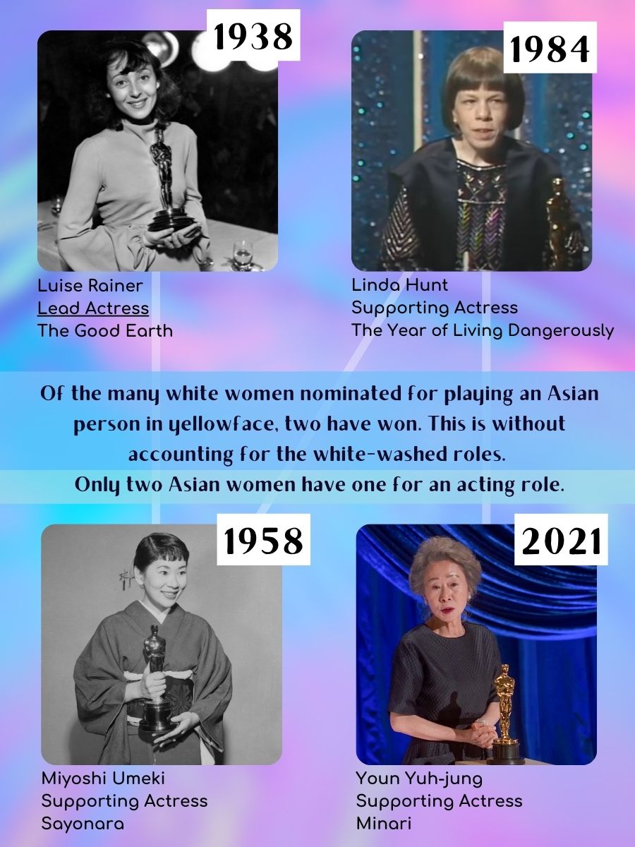 PHOTO: Collage of actresses Luise Rainer, Linda Hunt, Miyoshi Umeki and Youn Yuh-jung. Photos courtesy of the Academy of Motion Picture Arts and Sciences. Graphic by The Signal Online Editor Alyssa Shotwell.