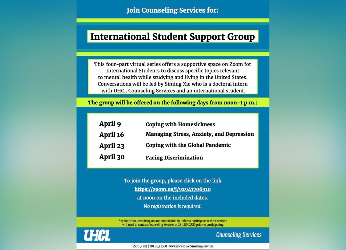 PHOTO: International Student Support Group flyer.