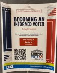 PHOTO: A flyer for an event about becoming an informed voter has both the accommodations statement and approval stamp from the Office of Student Involvement and Leadership. Photo by The Signal staff.