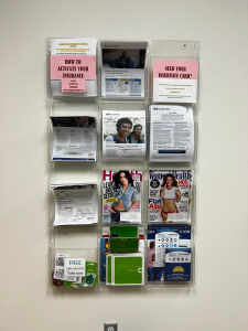 PICTURE: an image of various handoutsand resources related to sexual health in the UHCL Health Services office.
