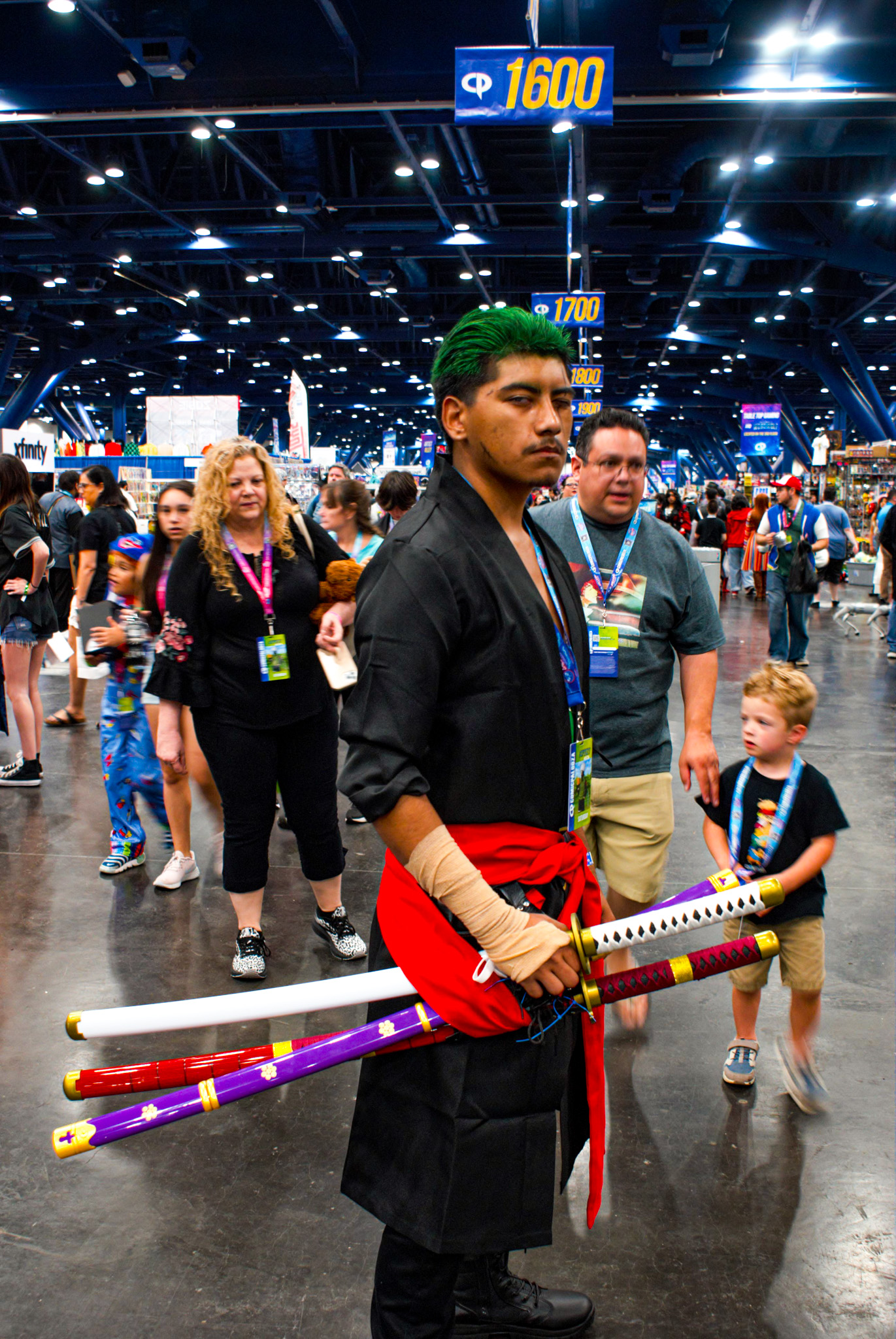 Leo is cosplaying as Zoro the pirate hunting swordsman of the Straw Hat Crew from the series One Piece. This was Leo's first year here at Comicpalooza, Leo already had most of the parts of the cosplay with him, so this did not take long to put together. Photo by reporter Adan Martienz.
